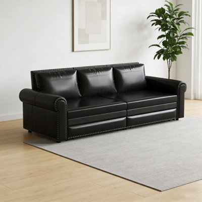 93.7" King Chesterfield 3-In-1 Sleeper Sofa Bed, Faux Leather Convertible Pull Out Sofa With Nailhead Trim & Rolled Arms, Multi-Functional Classic Sofa Bed