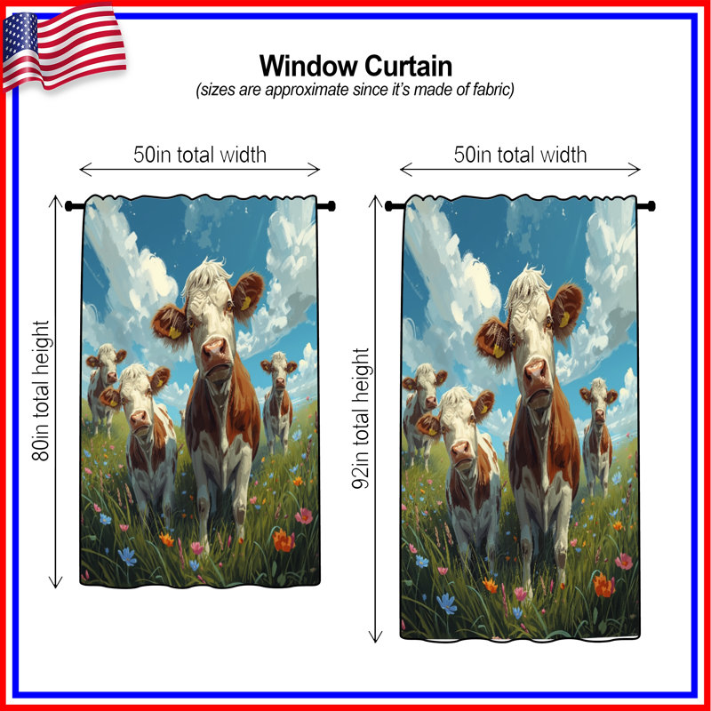 Rideaux de fenêtre Cows In Flower Field, 50 po x 92 po - 1 panneau, Transparent