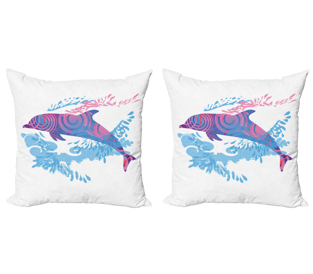 Dekokissen Kissenbezug, Cartoon Jumping Dolphin, Tier, Blau Lila Rosa