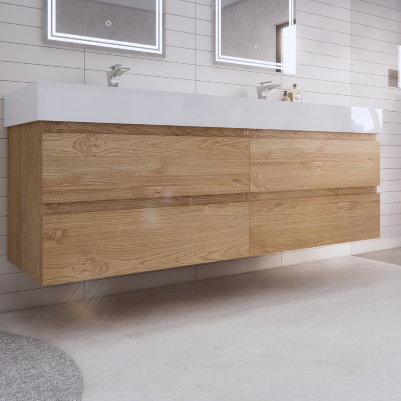 Babajide 72'' Double Bathroom Vanity with Acrylic Top, New England Oak