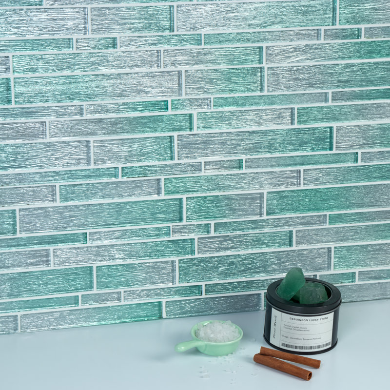 Carrelage mosaïque en verre de taille aléatoire, Argent / Bleu turquoise