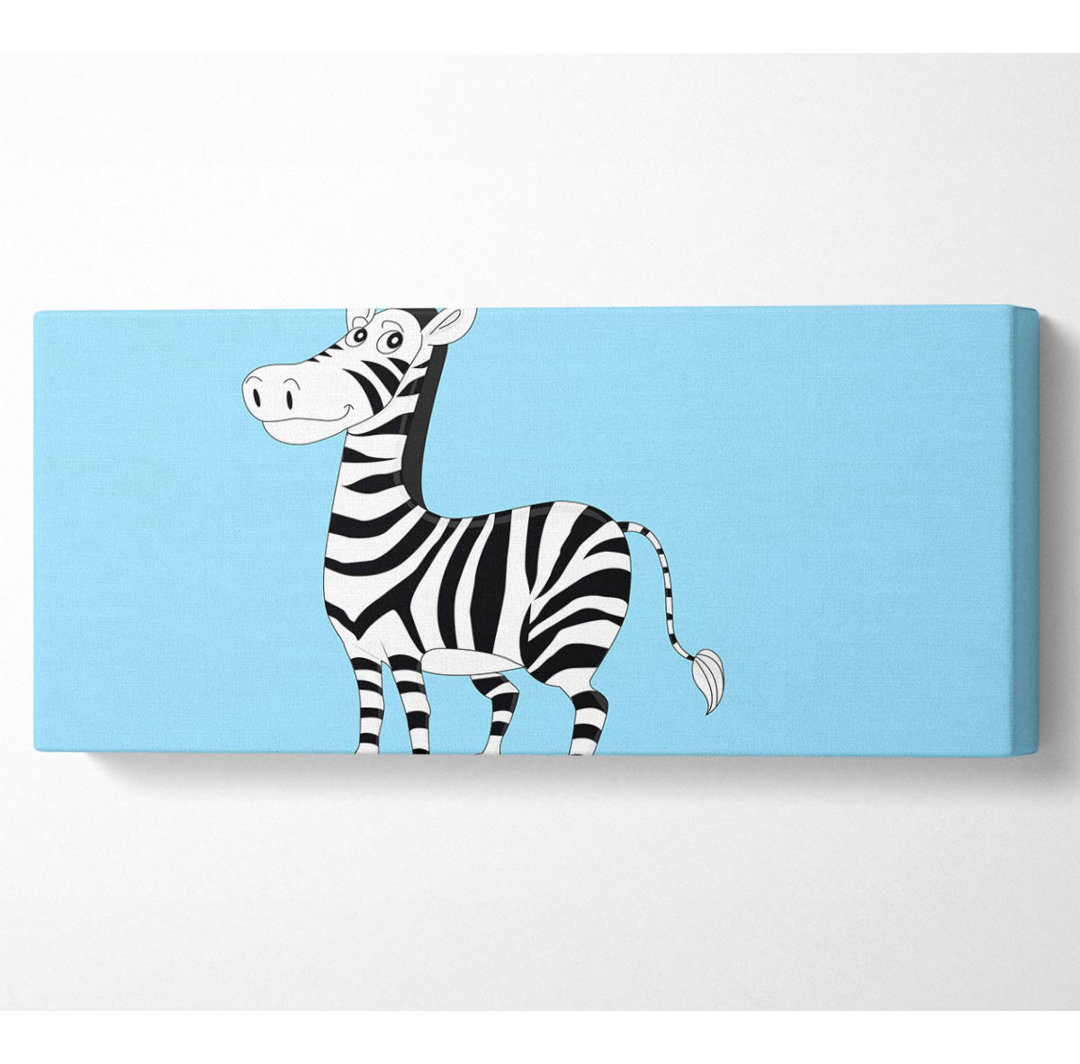 Stehendes Zebra Baby Blau - Panorama-Kunstdrucke auf Canvas-Leinwand