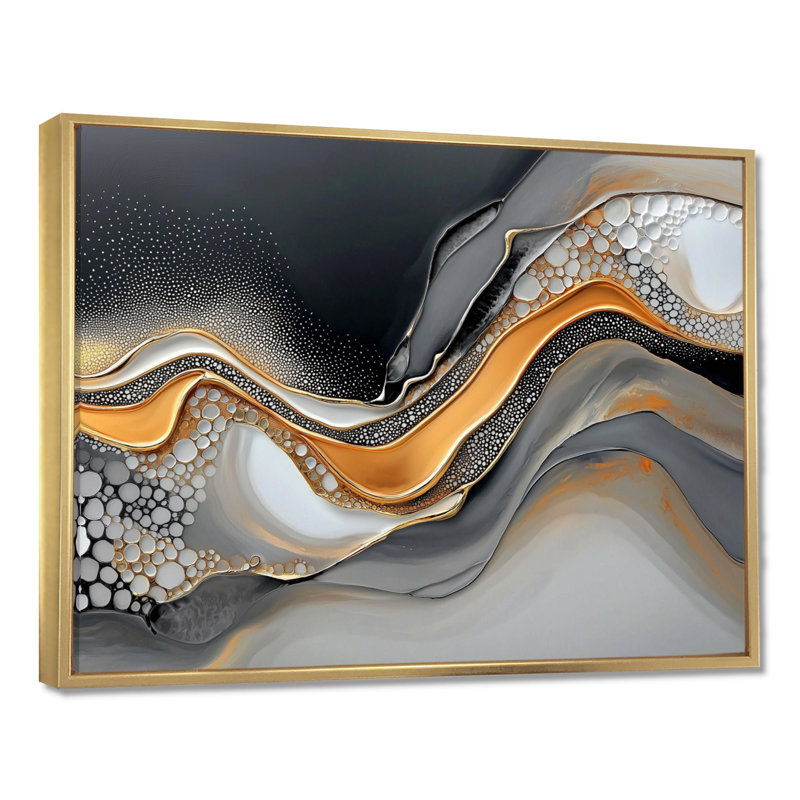 Fractale dorée et grise à l'encre Shift II - reproduction d'art moderne abstrait transitionnel, H 16 po x l 32 po, Doré