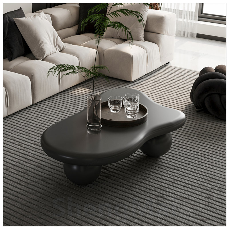 Table basse en forme de nuage avec 3 pieds sphériques, courbes et plateau spacieux pour les salons modernes, Noir
