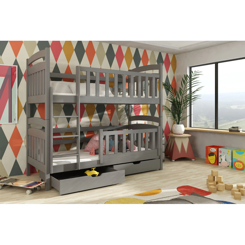 Landers Bunk Bed with Storage Included with Built-in Ladder Included, Graphite