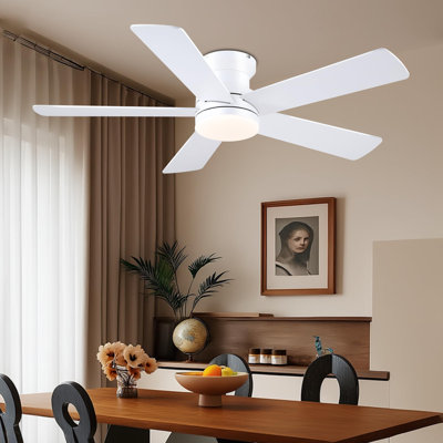  Ceiling Fan with Light and Remote/App,48 Inch White Low Profile Ceiling Fan for Bedroom