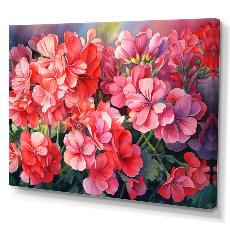 Geraniums au coucher du soleil, H 24 po x l 32 po x P 1 po, Toile tendue