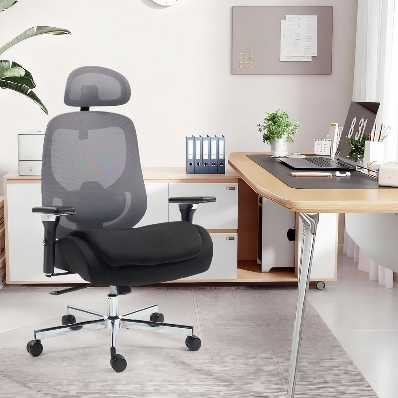 Ergonomic Mesh Office Chair, Comfy Desk Chair, Big and Tall Executive Office Chair with 4D Arms, 2D Lumbar Support, Adjustable Headrest, Black/Grey
