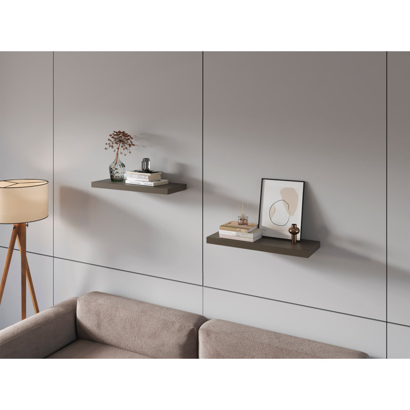 Iva Floating Shelf in Melamine x2,Smokey Oak, 1.5" H x 31.5" W x 9.8" D, Brown Wood