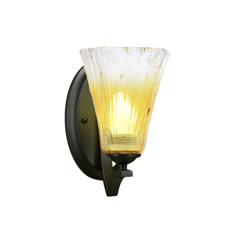 Akylah Wall Sconce Shown In Matte Black Finish With 5.5" Fluted Crystal Glass, Teal