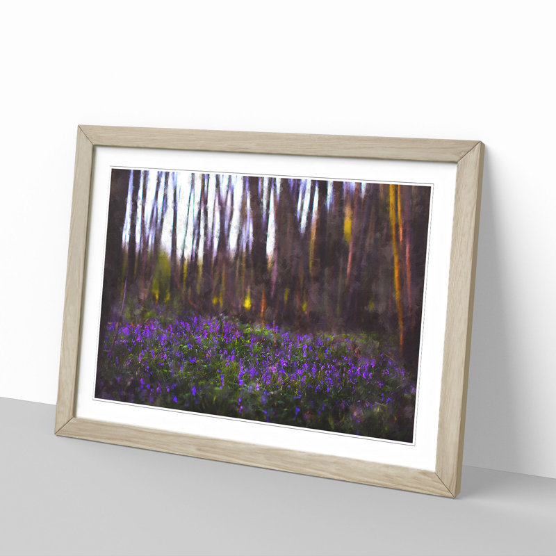 Bluebell Forest In Canterbury Painting - Single Picture Frame Print on MDF, 45cm H x 33cm W x 2cm D, Oak
