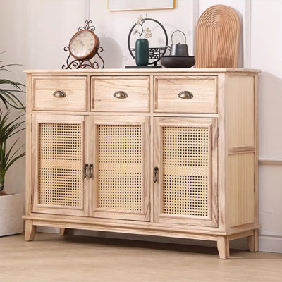 Buffet en bois massif et rotin Burlywood