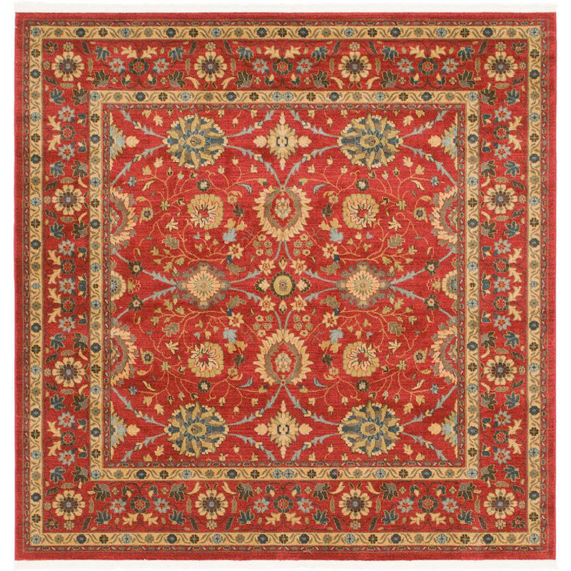 Tapis cerise à motif oriental Stirling, Carré 8 pi