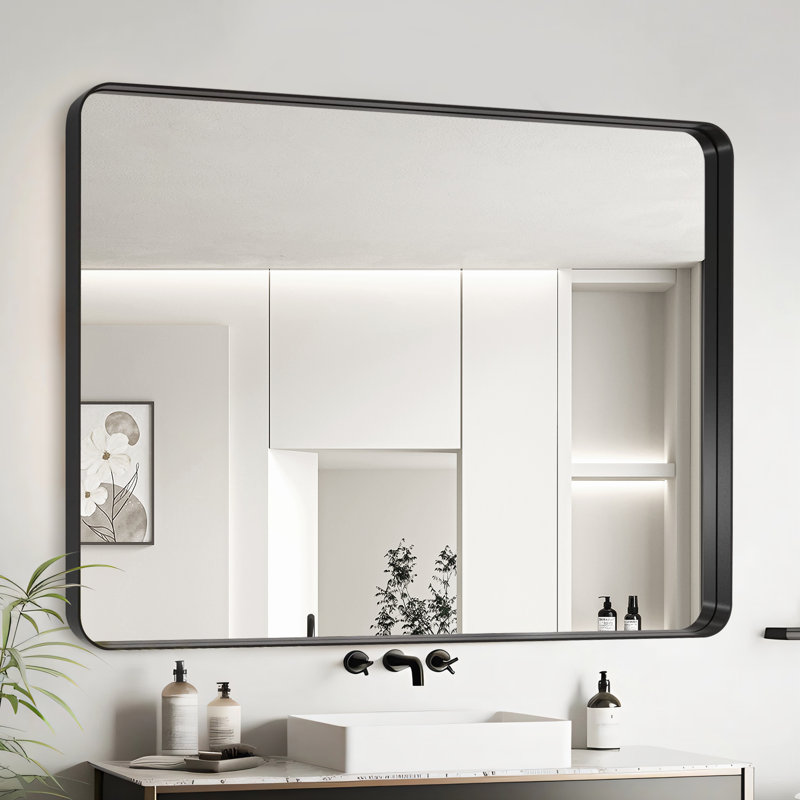 Miroir de salle de bain au design épuré et moderne pour une réflexion et une durabilité accrues., Noir, 40 po x 32 po