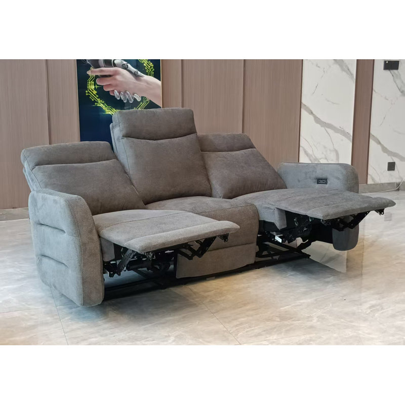 Cotton Blend Electric Reclining Sofa, Dark Grey, 3
