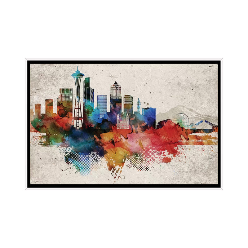 Seattle - impression d'art graphique abstrait, Aucun mat, H 26 po x l 40 po x 1,5 po, Toile blanche encadrée