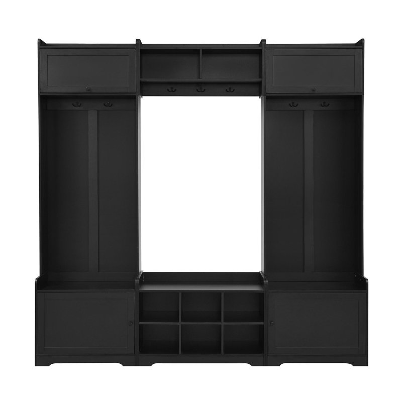 79.1''Wide Modern Hall Tree With Shoe Storage, 4-In-1 Entryway Bench With 8 Cubbies, 7 Coat Hooks & Adjustable Shelf For Hallway, Living Room, Black