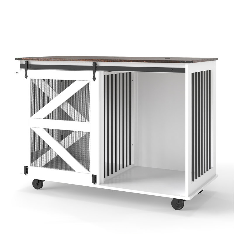 Caisse mobile pour chien 47,2 po avec porte à rabattement, système d'accès double et 5 roulettes (2 verrouillables), crochets latéraux - chenil multifonctionnel pour animaux de compagnie, double cage pour chien