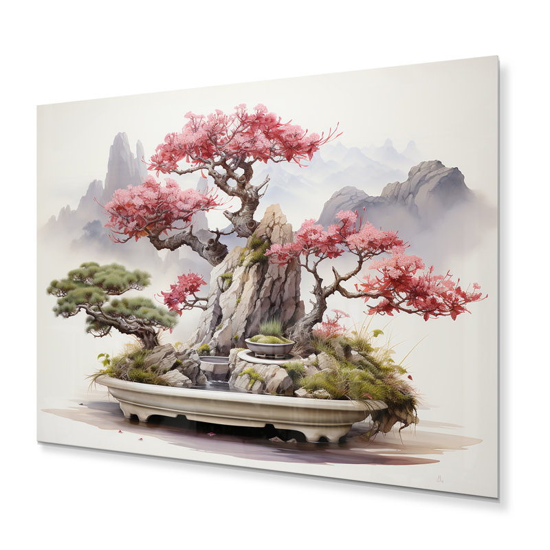Asian Art Bonsais Wisdom V - Décoration murale asiatique en métal, H 12 po x l 20 po