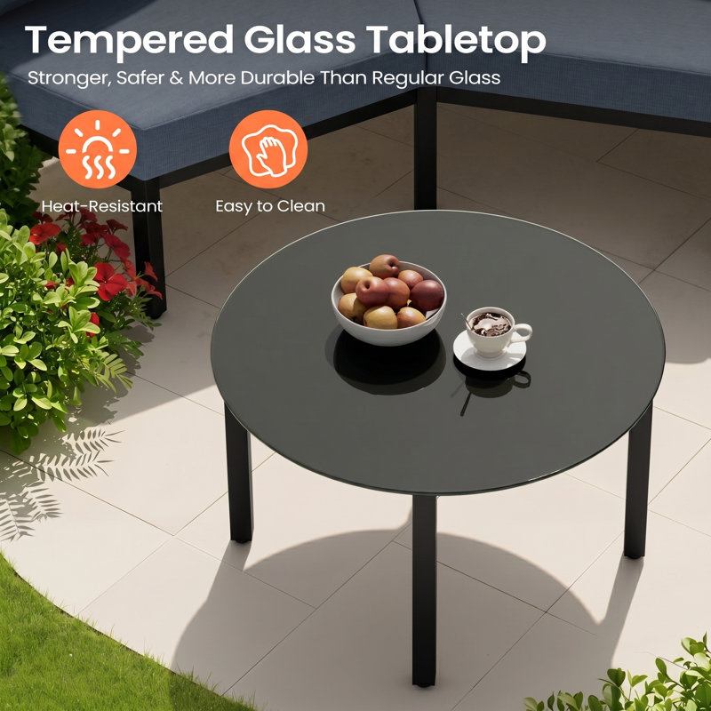 Ensemble de conversation pour patio pour 4 personnes en aluminium avec table, Coussin bleu côtier / cadre noir