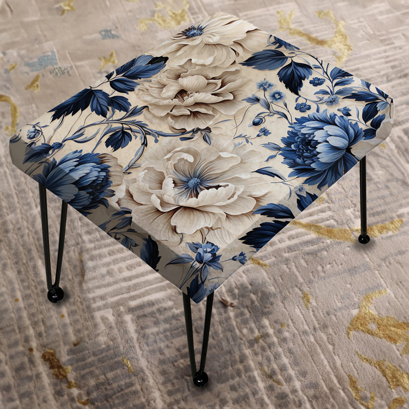 Repose-pieds rectangulaire bleu à motif floral victorien IV