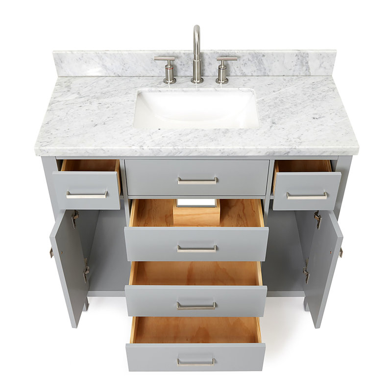 Meuble-lavabo simple 42 po avec plateau en marbre blanc de Carrare Abbate, gris