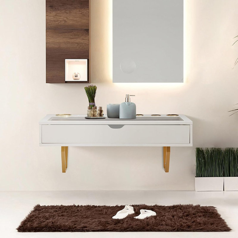 Tablette flottante avec tiroir, bureau mural, surface de 31 pouces, blanc