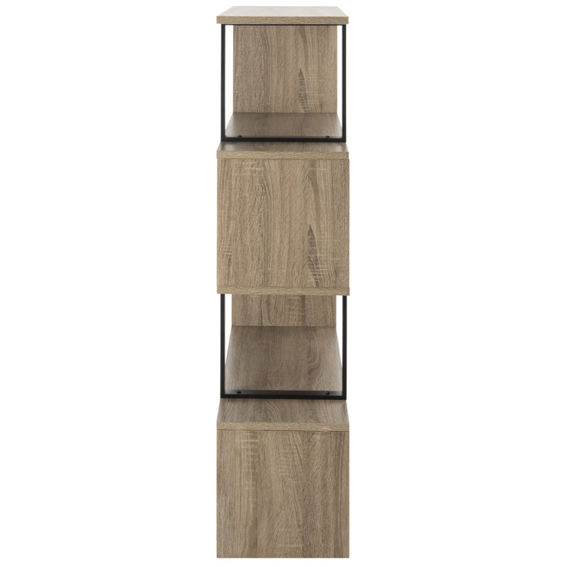 Louise 35'' Oak and Black Iron Mid-Century Geometric Bookcase