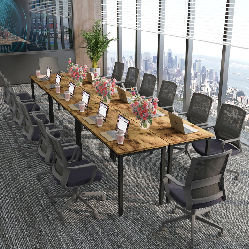 Sharlen 165.3''Wide 12FT Modular Rectangular Conference Table, Modern Seminar Table, Brown