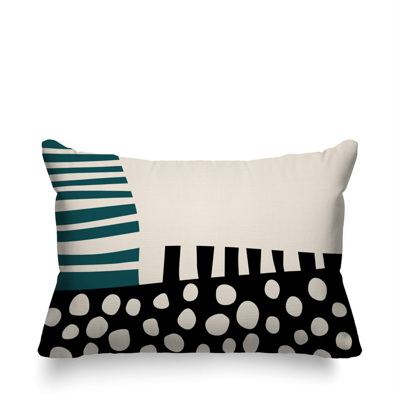 Oreiller rectangulaire réversible intérieur / extérieur Nea, H 18 po x l 25 po, Émeraude / noir / blanc cassé