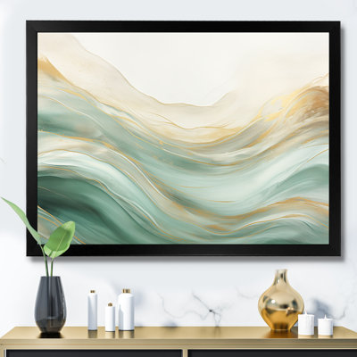 Gold And Green Soft Wave Fusion I - Abstract Wall Art Living Room