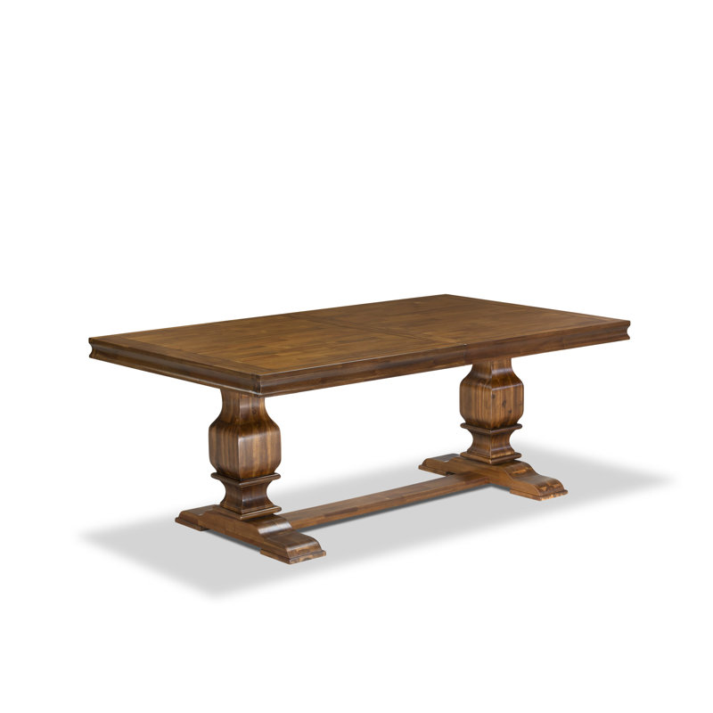Antique Walnut Rectangular Dining Table Set with Willow Green Button-Tufted Chairs