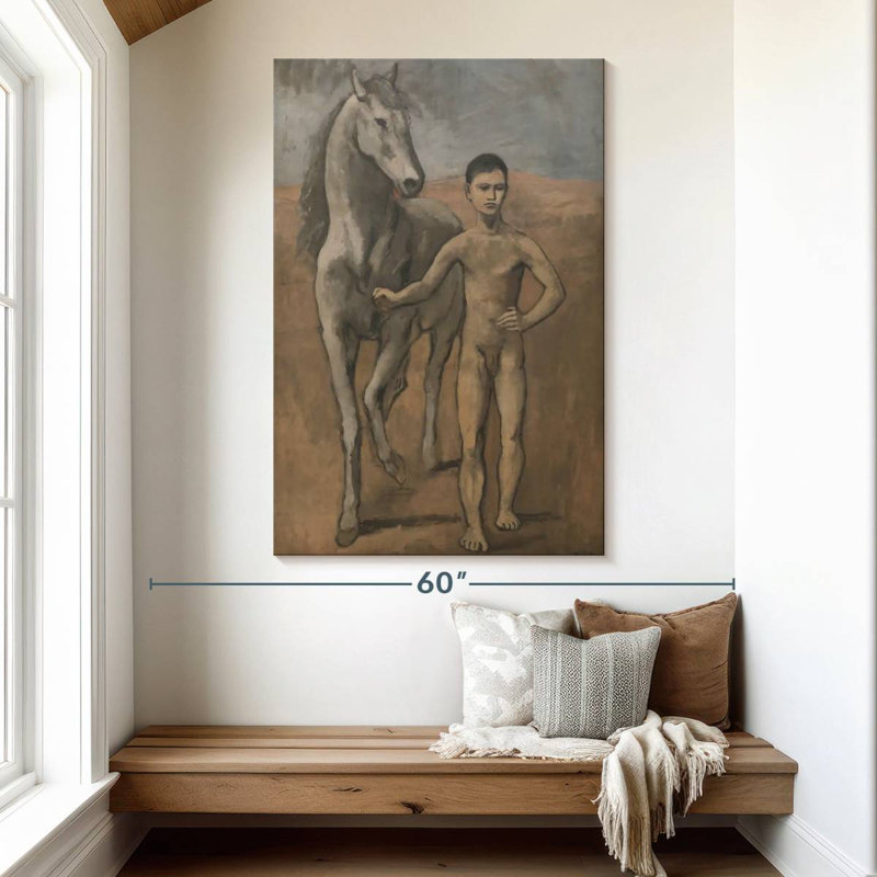 Garçon menant un cheval, H 51 po x l 34 po