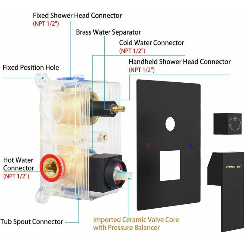 Robinet de douche de plafond avec valve brute