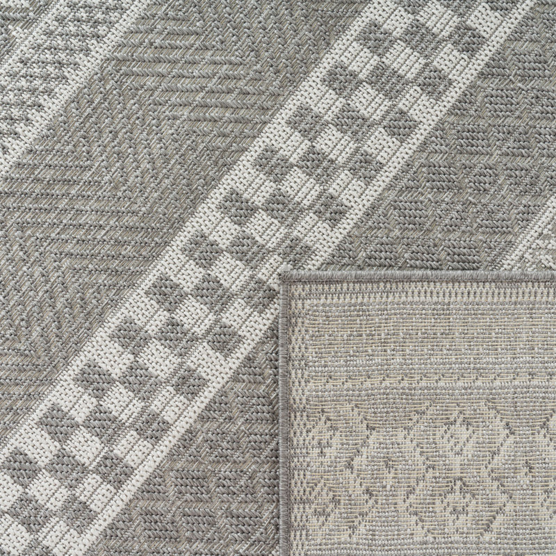 Tapis géométrique tissé à plat gris / blanc Hafizah, Rectangle 6 pi 7 po x 9 pi 2 po
