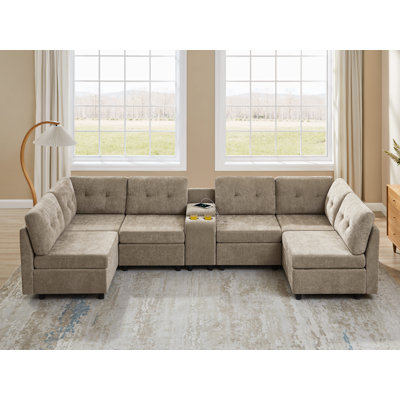 Canapé modulaire en chenille avec console de rangement Chenille