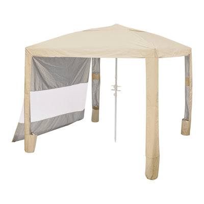 Cabane de plage de 2,4 m x 2,4 m avec paroi latérale, abri solaire UPF 50+ avec poches à sable et porte-gobelets, auvent portatif à hauteur réglable, couleur kaki
