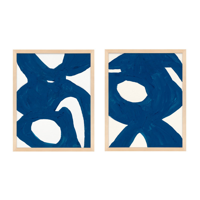 Goodall " Blue Harmony Set Of 2 " by Andrea Stokes 2 - Pieces, Brown Framed, 38" H x 60" W x 1.25" D