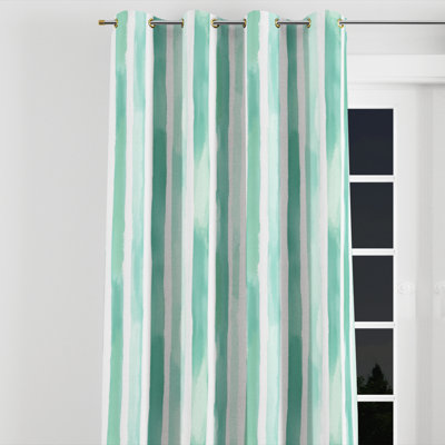 Striped Curtains for bedroom - Coastal Mint Breeze Stripes Grommet Curtain - 1 Panel