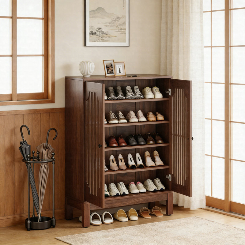 20 Pairs Shoe Cabinet, 6-Tier Shoe Storage Organizer With Adjustable Shelves & Louvered Doors