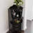 Black Wooden Corner Bar Cabinet - Mirrored Back Sideboard With 2 Open Shelves & 2 Drawers, High Legs Buffet Cabinet For Easy Cleaning-122271738