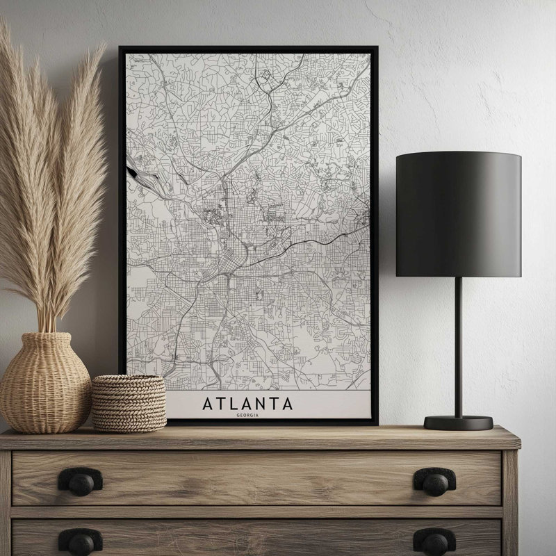 «Atlanta White Map» par Garima Dhawan, reproduction d'art, Noir, Cadre flottant, H 24 po x l 18 po