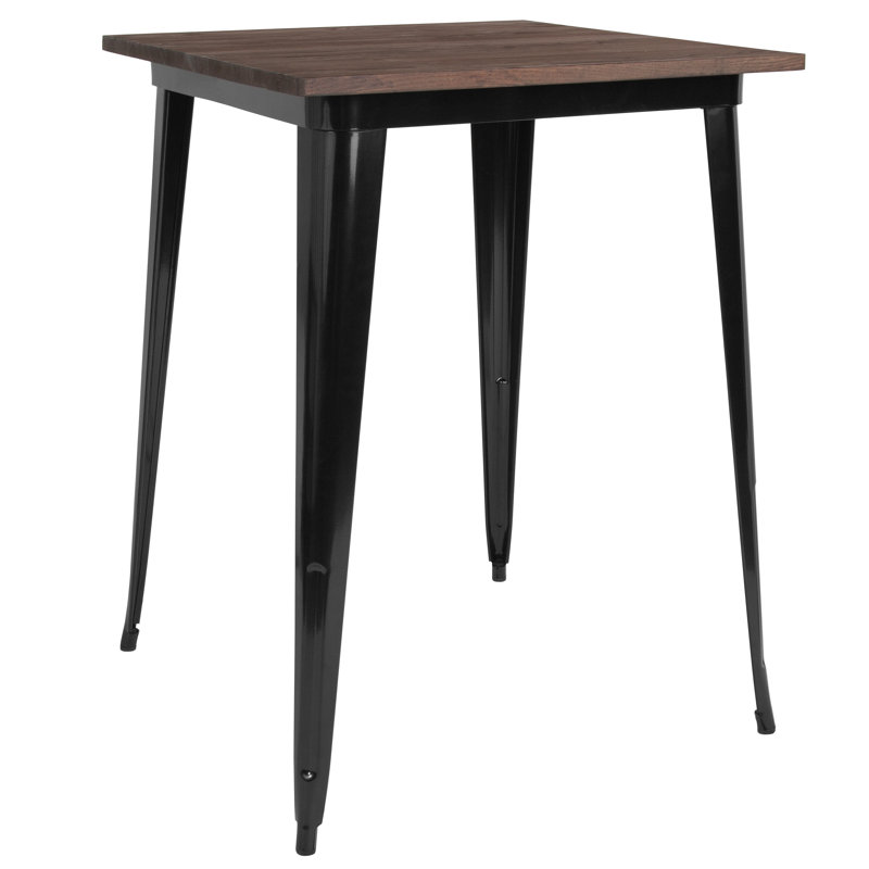 Table carrée en métal 31,5 po à hauteur de bar avec plateau rustique, Noir