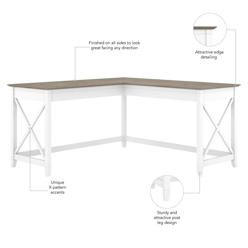 Ovia L-Shaped Synthetic Laminate Writing Desk, Shiplap Gray/White