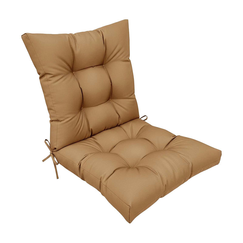 Patio Seat & Back Cushions, 42"×24" Tufted Water-Resistant Outdoor Cushion For Rocking, Dining Chairs, Light Brown