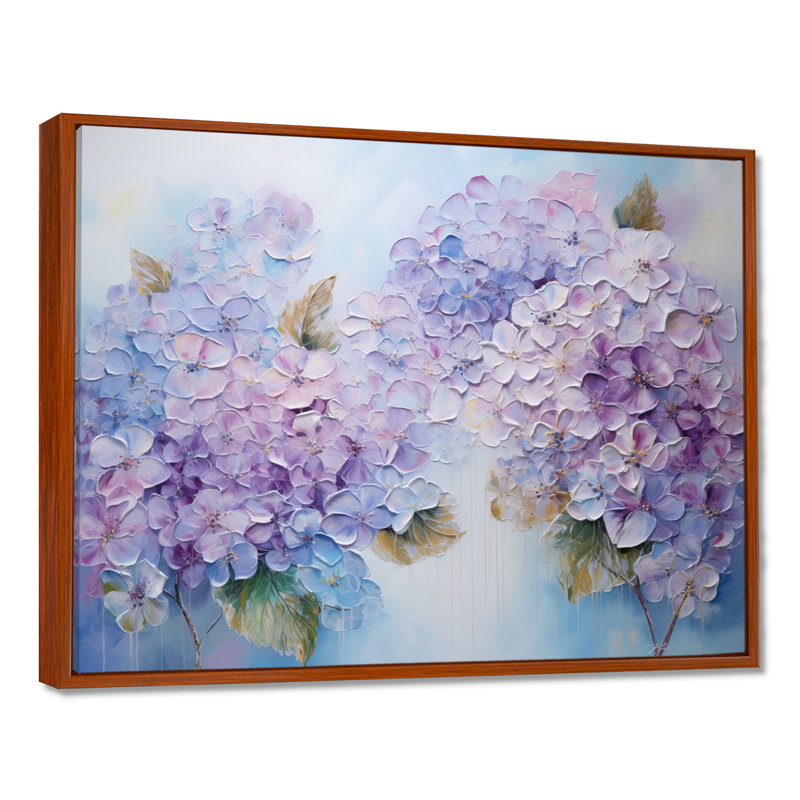 Fleurs d'hirangées mauves paradisiaques I - champ de fleurs, art mural, H 16 po x l 32 po x P 1 po, Cadre flottant brun