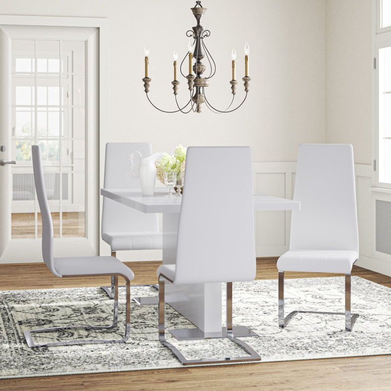 Azisa 4 - Person Pedestal Dining Set, White