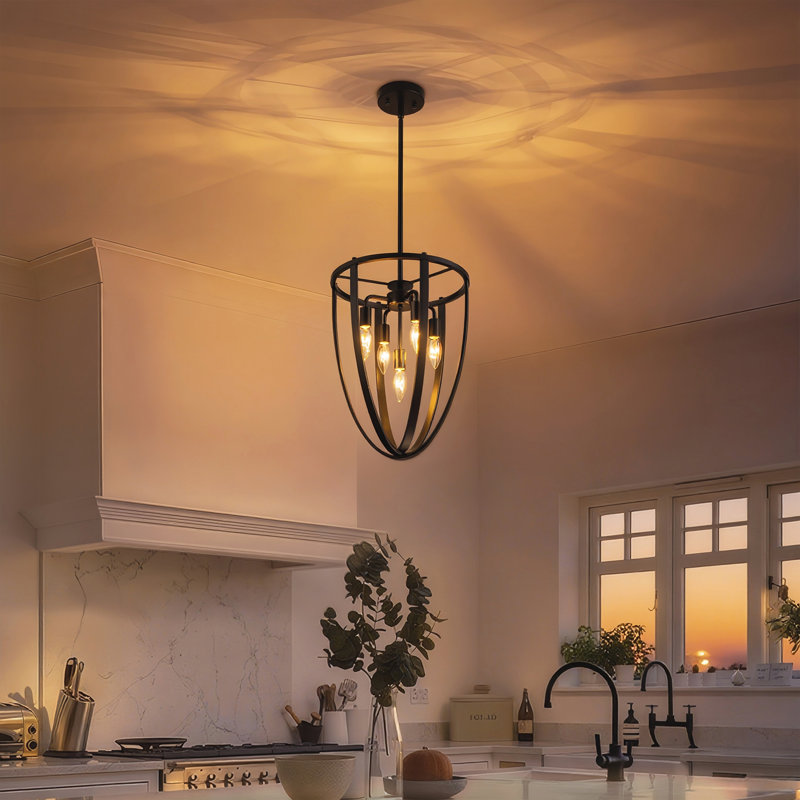 Luminaire suspendu 5 lumières avec lumière noire, Noir mat