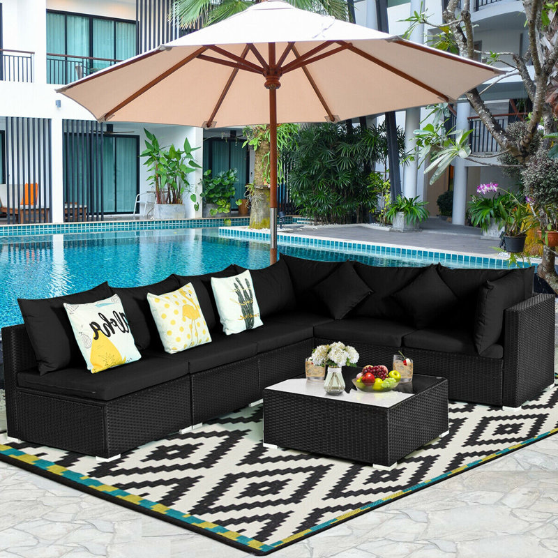 Finnbar 6 - Person Modular Patio Conversation Sets with Cushions, Black