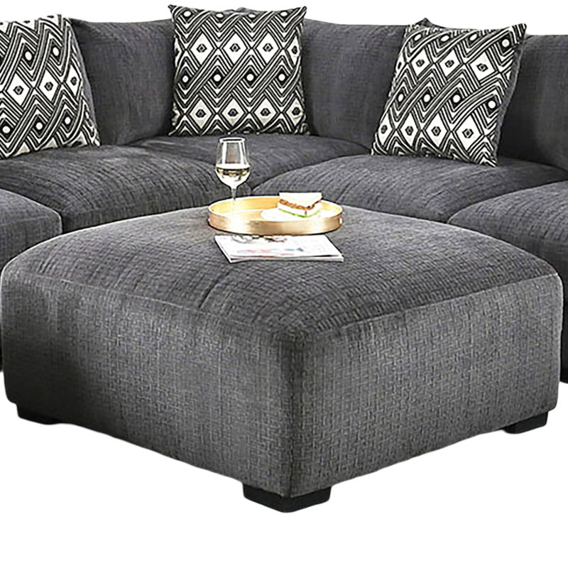 Carré contemporain de couleur grise avec mousse à mémoire de forme, pieds fuselés et conception modulaire, L 43 po x l 43 po H 21 po, cadre en bois massif avec revêtement en chenille